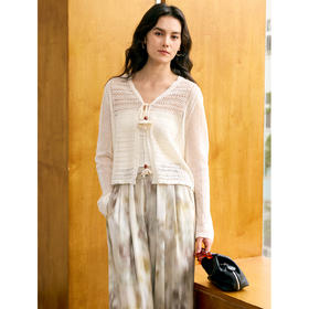 HeyDress针织镂空系绳勾针开衫