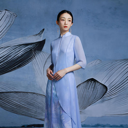 吉祥衣家新中式国风新款裙子气质显瘦修身女装河倾月落连衣裙 商品图1