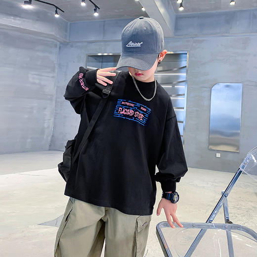 男大童秋季潮牌涂鸦长袖T恤2025新款儿童男孩春秋宽松打底薄上衣 商品图2