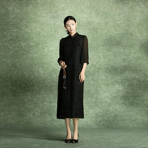 吉祥衣家中式国风高定真丝裙子气质显瘦修身女装空蒙月转廊连衣裙 商品图1