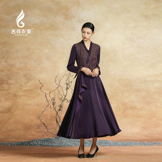 吉祥衣家新中式国风夏新款裙子气质修身显瘦女装时光清浅处连衣裙 商品图3