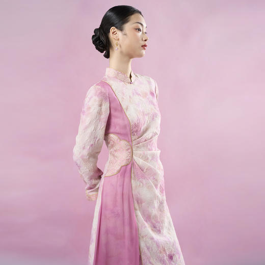 吉祥衣家新中式国风裙子气质显瘦修身女装玉兰芳华真丝连衣裙 商品图3