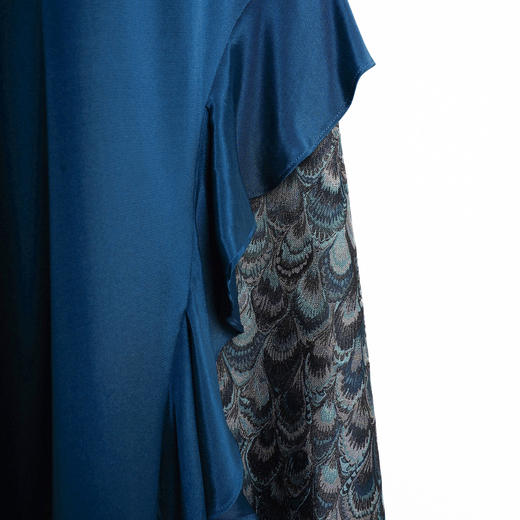 吉祥衣家新中式国风桑蚕丝裙子气质修身女装青羽拂云连衣裙 商品图4