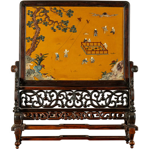 清	红木镶漆地百宝嵌婴戏图大插屏 商品图5