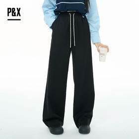 P&X设计师女装2025秋季抽绳裤阔腿裤长裤休闲裤825309179 黑色