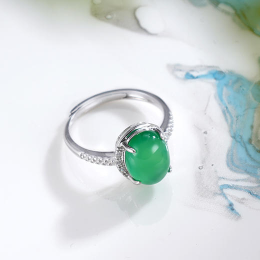子佩集S925银【翠送丰年】戒指【JZ016296】纯银绿玉髓椭圆2507 商品图2