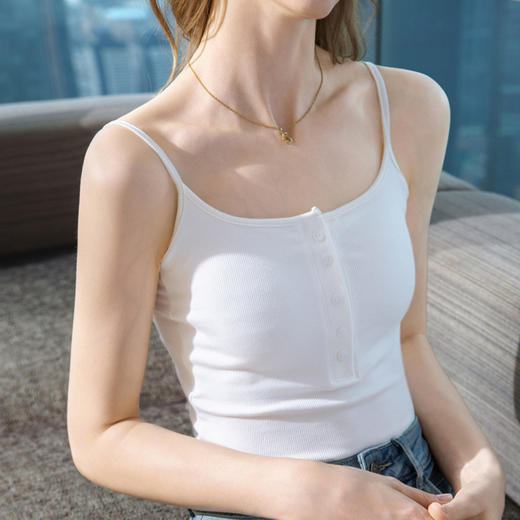 X5X2419-HCL螺纹吊带背心女夏2025新款女装带胸垫固定背可开扣小吊带气质上衣 商品图0