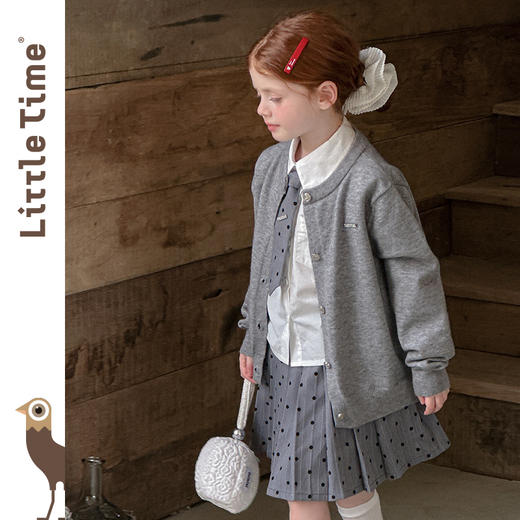 littletime女童套装2025秋冬新款洋气波点学院风毛衣半身裙三件套 商品图1