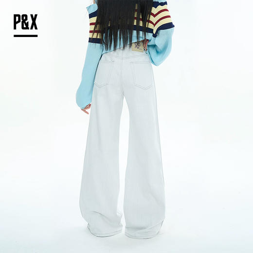 P&X设计师女装2025秋季牛仔裤宽松女长裤阔腿裤825310240 灰白 商品图4