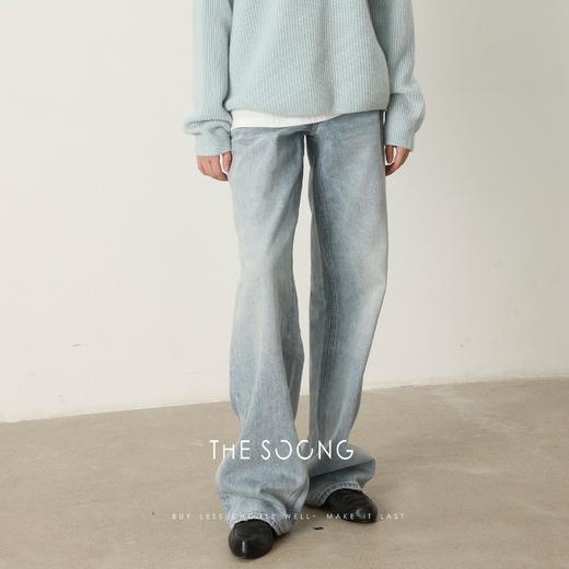 THESOONG|"经典蓝牛"复古纯棉洗水抓褶质感中腰牛仔裤HBKZ6940 商品图3