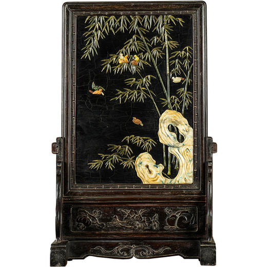 清	红木镶漆地百宝嵌竹石图插屏 商品图5