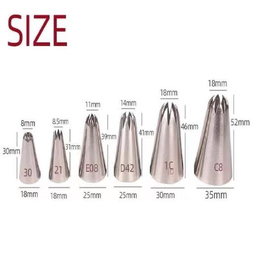 8齿不锈钢裱花嘴6件套  型号30/21/E08/D42/1C/C8 曲奇奶油蓝莓山药裱花嘴 商品图2