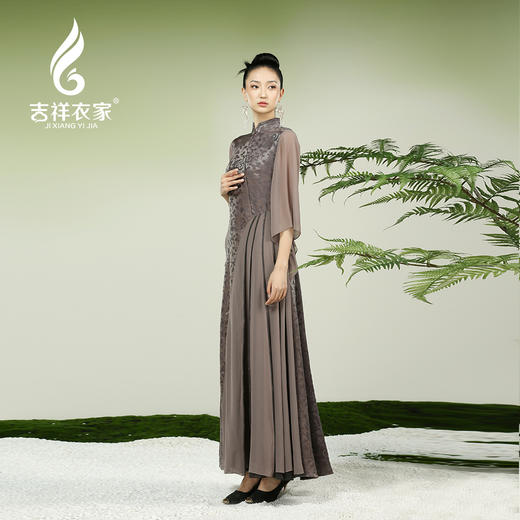 吉祥衣家新中式国风夏新款裙子气质显瘦修身女装彼美人兮连衣裙 商品图1