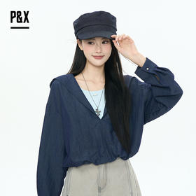 P&X设计师女装2025秋季长袖衬衫百搭假两件小衫825328095 深蓝