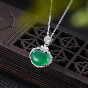 子佩集S925银【绿意含芳】套链【TL015844】纯银绿玉髓如意锁项链2507