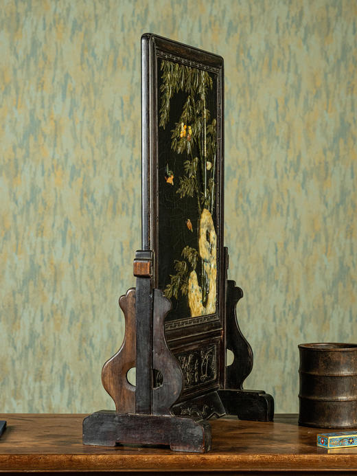 清	红木镶漆地百宝嵌竹石图插屏 商品图3