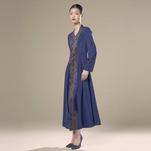 吉祥衣家新中式国风高定真丝裙子气质显瘦修身女装青山如沐连衣裙 商品图0