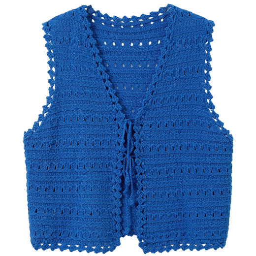 三彩2025秋季新款针织马甲肌理感系带毛衫叠穿短款M 商品图4