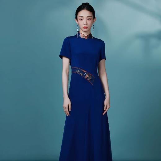 吉祥衣家新中式国风复古气质女装春夏款轻奢锦绣水云真丝连衣裙 商品图0
