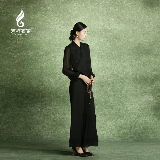 吉祥衣家中式国风桑蚕丝气质修身显瘦女装长廊水榭通幽处真丝上衣 商品图1