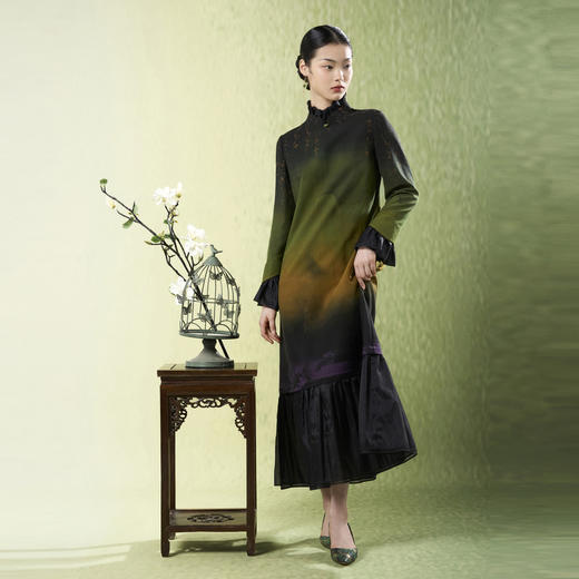 吉祥衣家新中式国风桑蚕丝裙子气质修身女装诗酒趁年华真丝连衣裙 商品图4