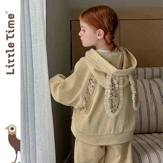 littletime女童套装2025秋冬新款儿童可爱兔子连帽卫衣卫裤两件套 商品图4