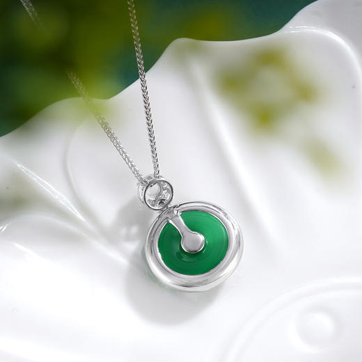 子佩集S925银【绿韵纳福】套链【TL015845】纯银绿玉髓平安扣福字项链2507 商品图3