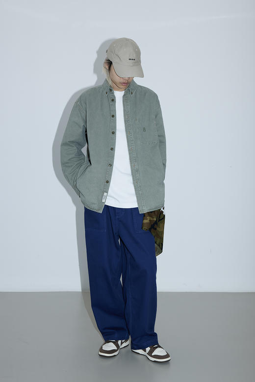 吃茶去chichaqu25全棉重磅洗水做旧长袖衬衫复古宽松街头休闲百搭 商品图1