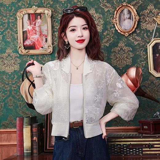 高品质气质国风刺绣棒球服短外套夏季薄款透气防晒衫别致钉珠上衣 商品图3