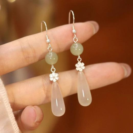 【预售3天】碧玉粉黛s925纯银耳环女新中式玉髓水滴耳坠小众国学耳饰yc2505 商品图0