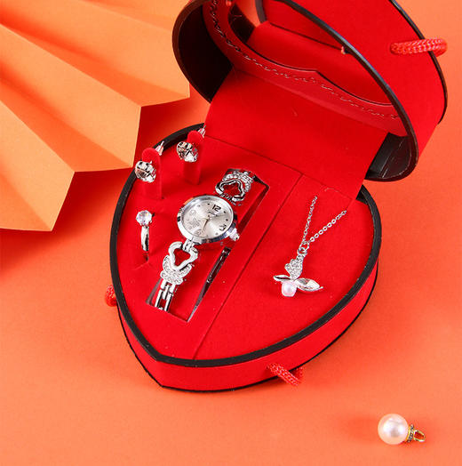 情人节优选！【浪漫惊喜，饰品五件套~】七夕情人节礼品套装 手表耳钉戒指项链生日爱心礼盒 饰品礼盒-QB 商品图1