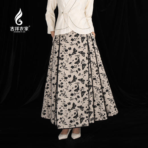吉祥衣家新中式国风复古提花气质百搭马面裙百褶长裙舟自斜半身裙 商品图4