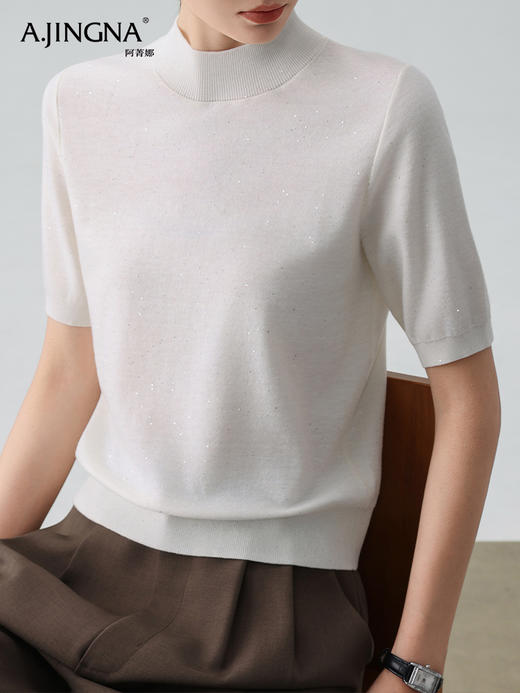 【软糯舒适】阿菁娜半高领中袖针织衫F30Q301007 商品图4