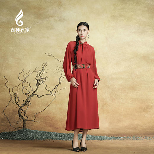吉祥衣家新中式国风春夏新款高端气质显瘦修身女装红尘若梦连衣裙 商品图0