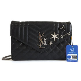 【95新】YSL圣罗兰471501黑银徽章信封包链条包单肩包女士现售价：5300！300725AK26