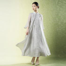 吉祥衣家新中式国风新款长裙子气质女装叶如翠羽真丝连衣裙女夏