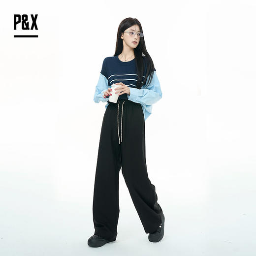 P&X设计师女装2025秋季抽绳裤阔腿裤长裤休闲裤825309179 黑色 商品图3