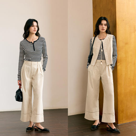 HeyDress开门襟条纹长袖T恤 商品图3