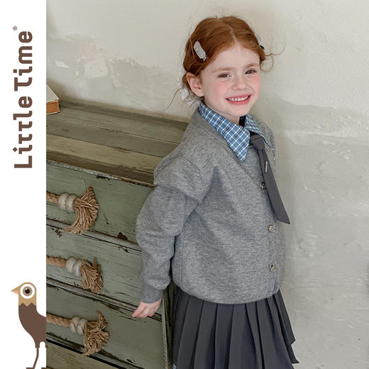 littletime女童套装2025秋冬新款儿童洋气学院风外套百褶裙三件套 商品图3