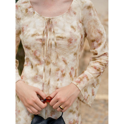 HeyDress晕染印花圆领飘带连衣裙 商品图1