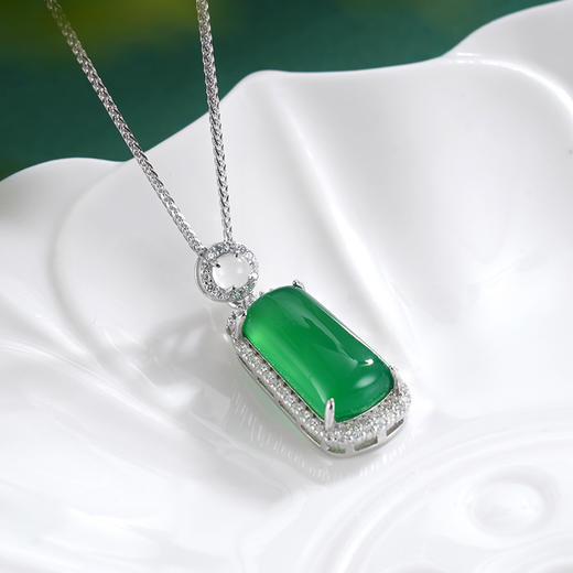 子佩集S925银【碧影长宁】套链【TL015849】纯银绿玉髓方块无事牌项链2507 商品图2