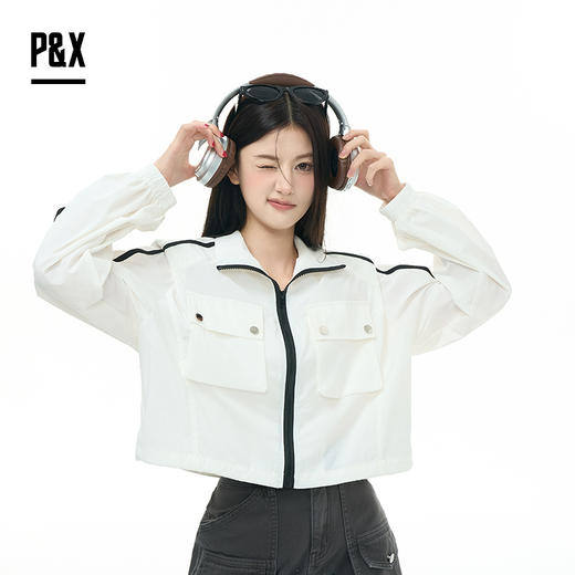 P&X设计师女装2025秋季休闲风百搭长袖短款外套825313173 白色 商品图2