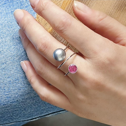 BY EVITA系列 18K镶碧玺和大溪地珍珠 戒指 商品图2