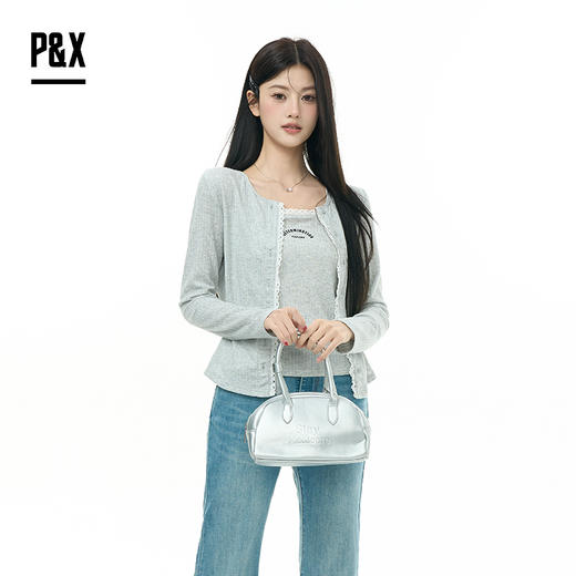 P&X设计师女装2025秋季圆领开衫针织显瘦两件套825315173 浅灰 商品图4