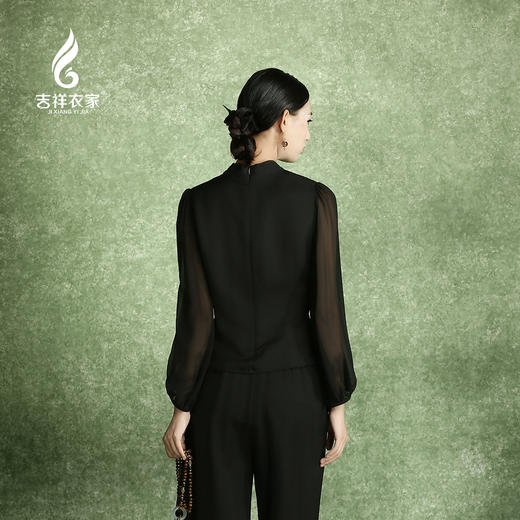 吉祥衣家中式国风桑蚕丝气质修身显瘦女装长廊水榭通幽处真丝上衣 商品图4