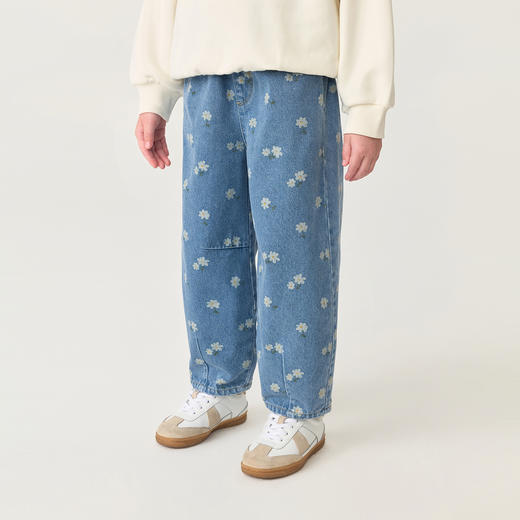 马克珍妮女童清新碎花牛仔萝卜裤2025年秋装新款551526 商品图1