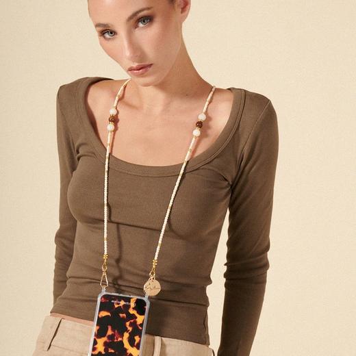 订购6周到｜La Coque Française-Iris-米色 烟晶 串珠 长款 手机链［法国设计师］ 商品图3