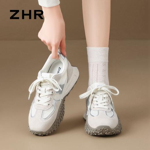 ZHR则则【头层猪皮】增高5cm百搭德训鞋2025秋季新款轻便舒适女鞋 商品图3