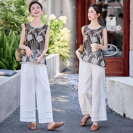 【预售3天】PY 时尚气质钩花宽松两件套(上衣透） &212517 商品图1