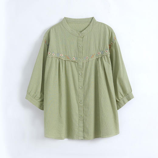 MH-2597法式刺绣职业范衬衫女夏季设计感小众小个子五分袖棉麻开衫上衣女 商品图4
